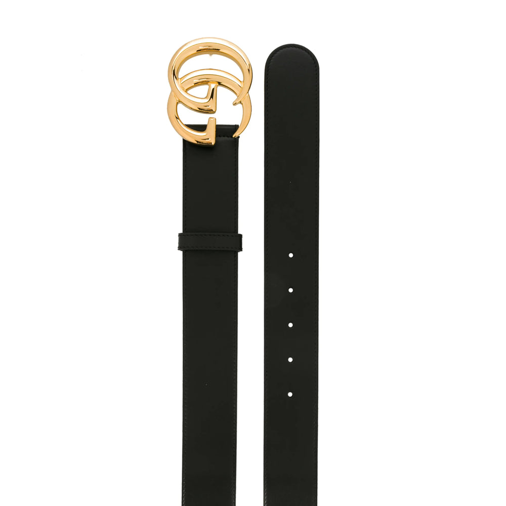 Gucci Black Belt Ladies GG buckle gold