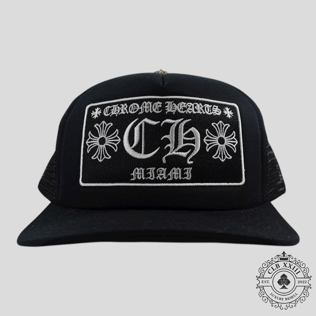 Chrome Hearts Miami Exclusive CH Patch Trucker Hat in Black Cap unisex