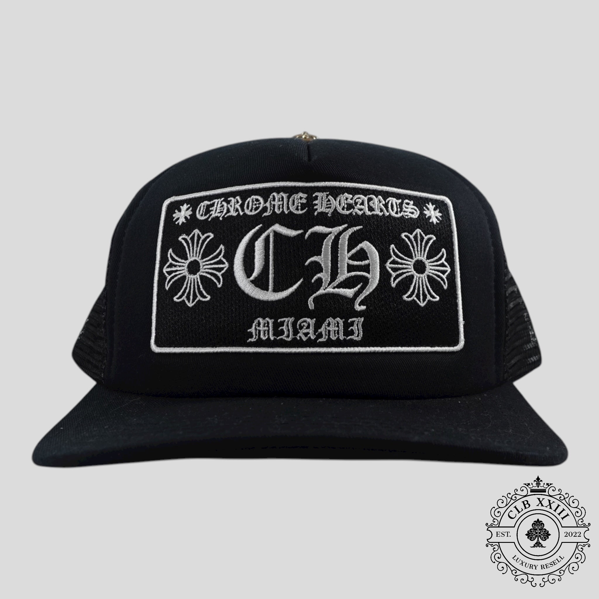 Chrome Hearts Miami Exclusive CH Patch Trucker Hat in Black Cap unisex