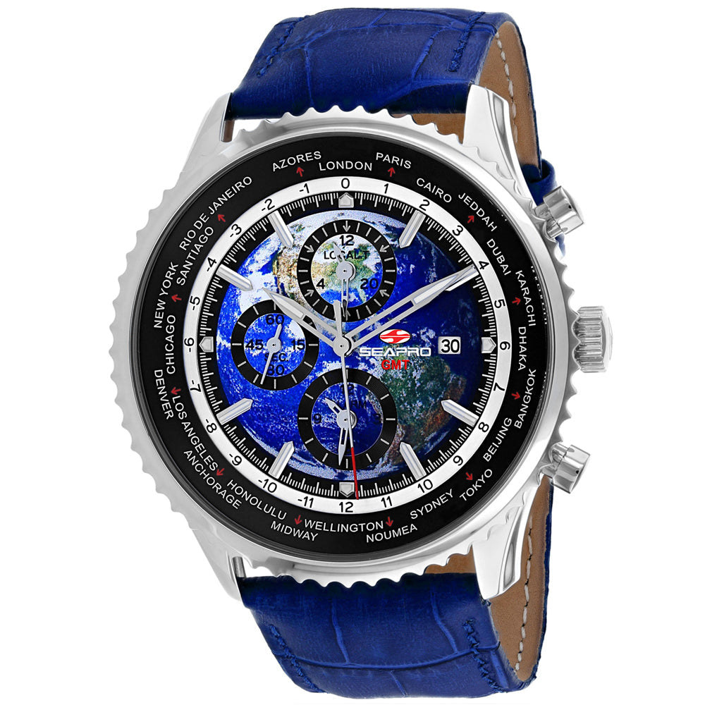Seapro Men's Meridian World Timer GMT Blue dive watch men's unisex scuba