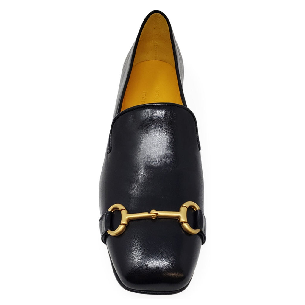 Black Leather Square Toe Loafer w/horse bit shoes flats career Maison