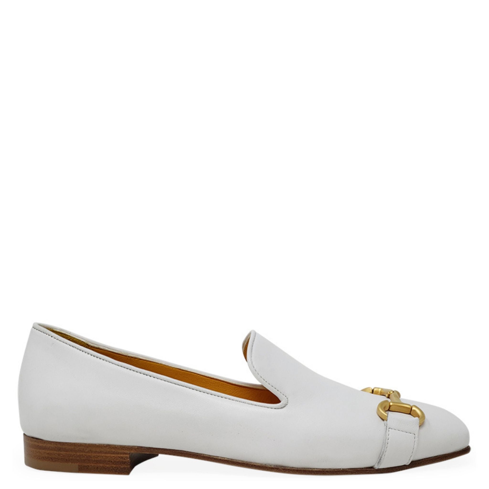 White Leather Square Toe Loafer horsebit shoes Maison P22 career flats