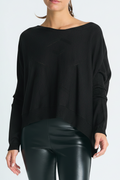Pima Cotton Stitches Boatneck Sweater - Black PLANET by Lauren G.