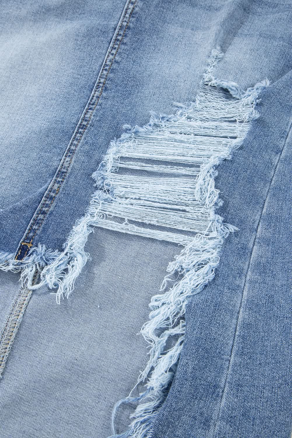 Myosotis Distressed Raw Hem Denim Midi Skirt Irregular Look Boutique