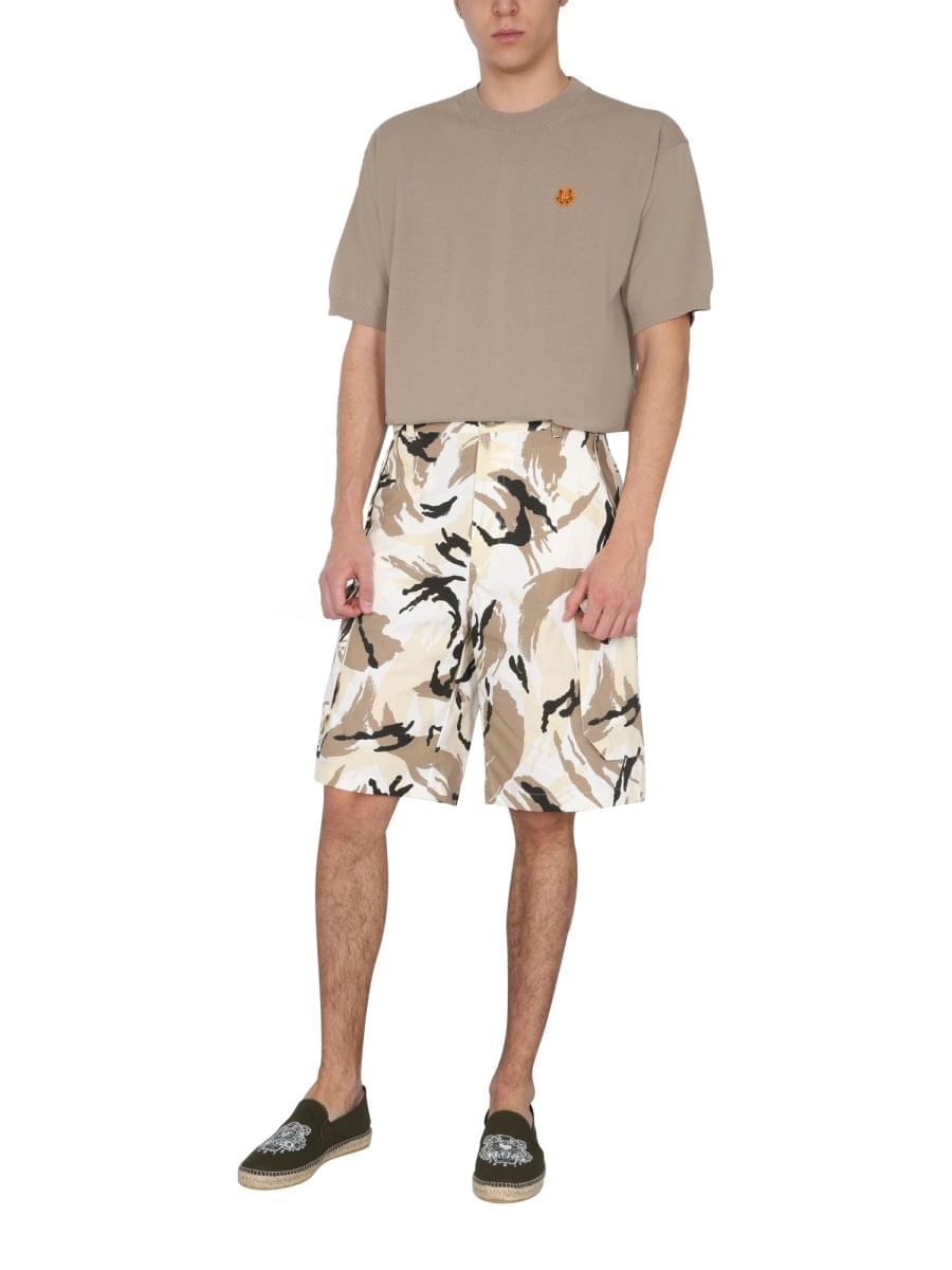 Kenzo Men's "Tropic Camo" Bermuda shorts white khaki