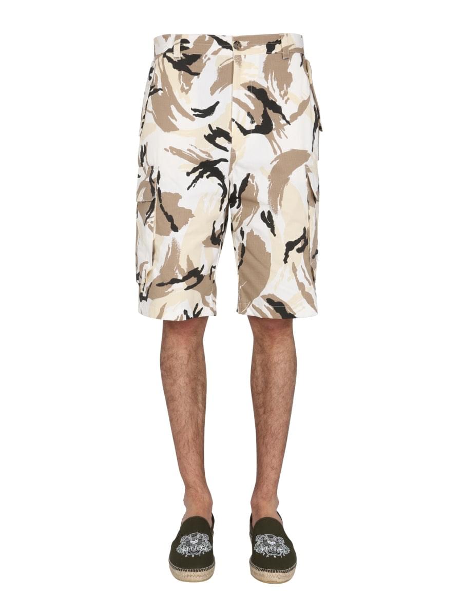 Kenzo Men's "Tropic Camo" Bermuda shorts white khaki