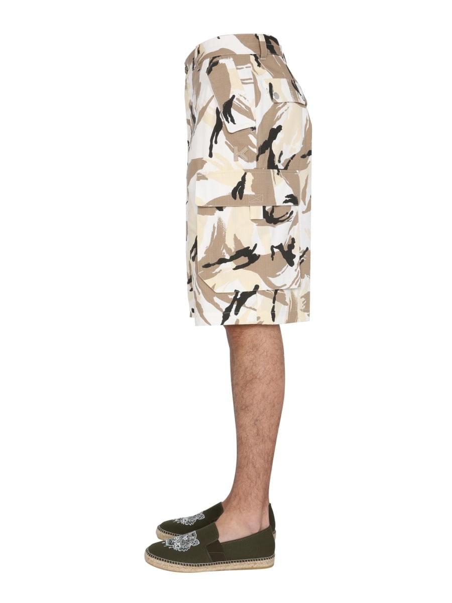 Kenzo Men's "Tropic Camo" Bermuda shorts white khaki