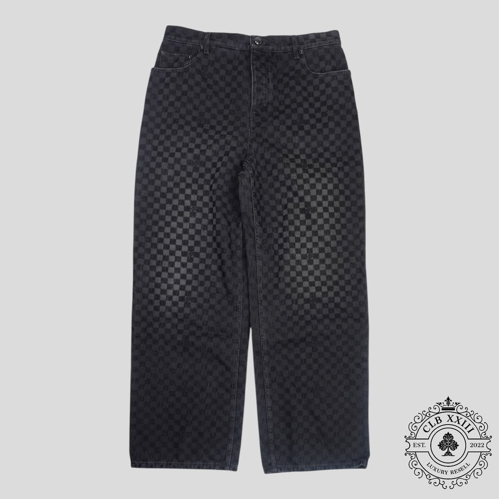 Louis Vuitton Damier Ultrablack Flocked Wide Leg Denim Pants in Black 36 jeans