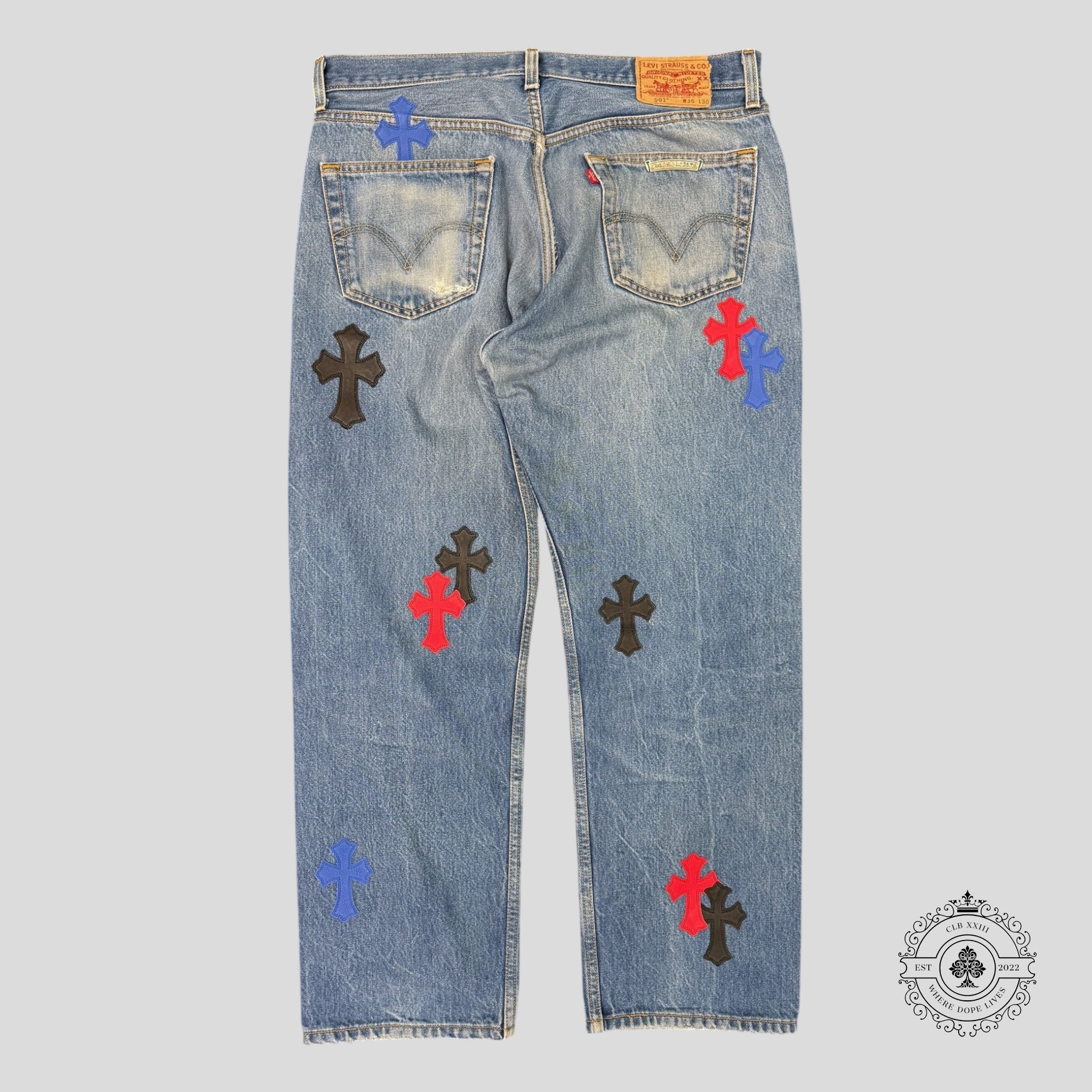 Chrome Hearts Cross Patch Jeans blue 34  men's unisex