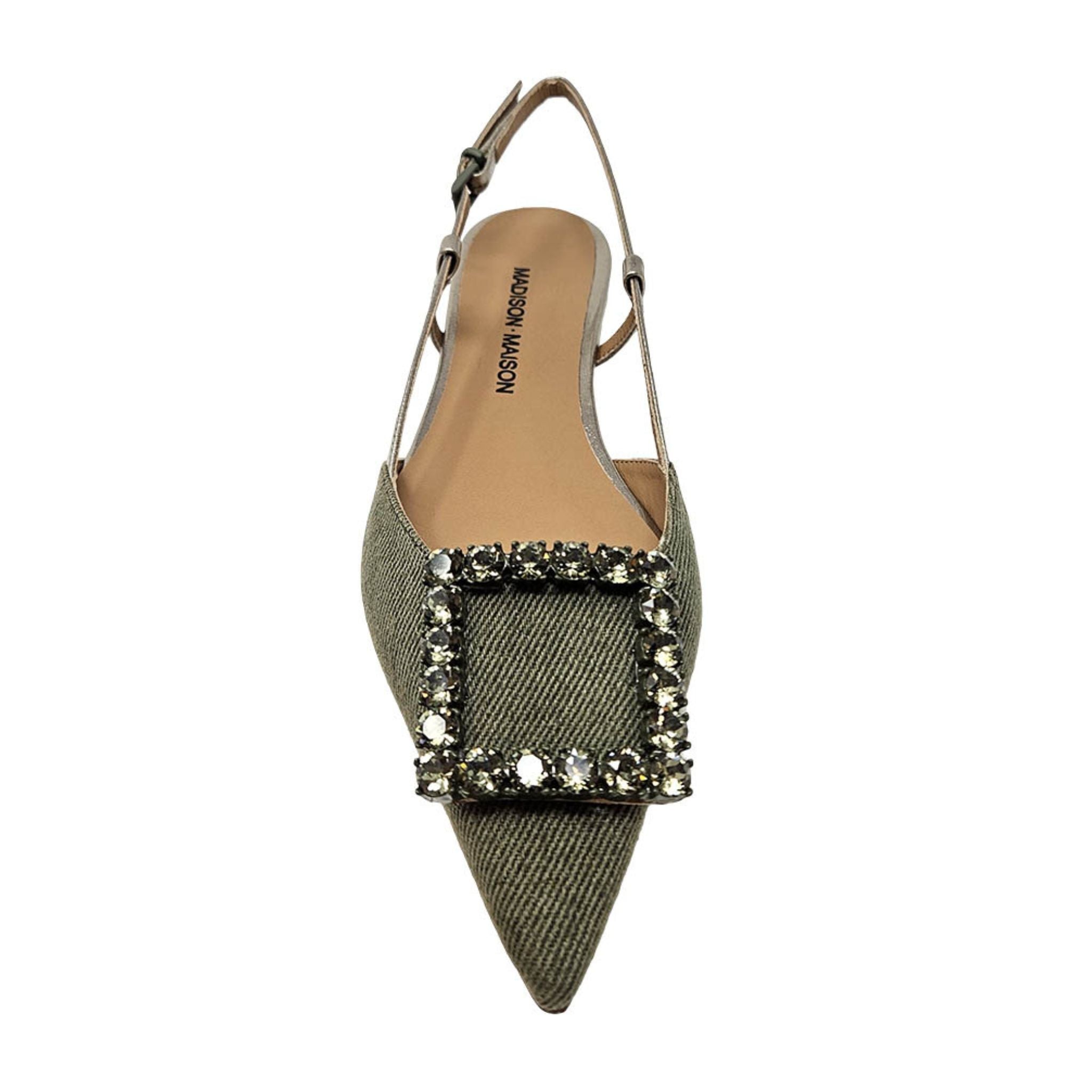 Khaki/Gold Sling Back Flat shoes career Madison Maison embellished buckle
