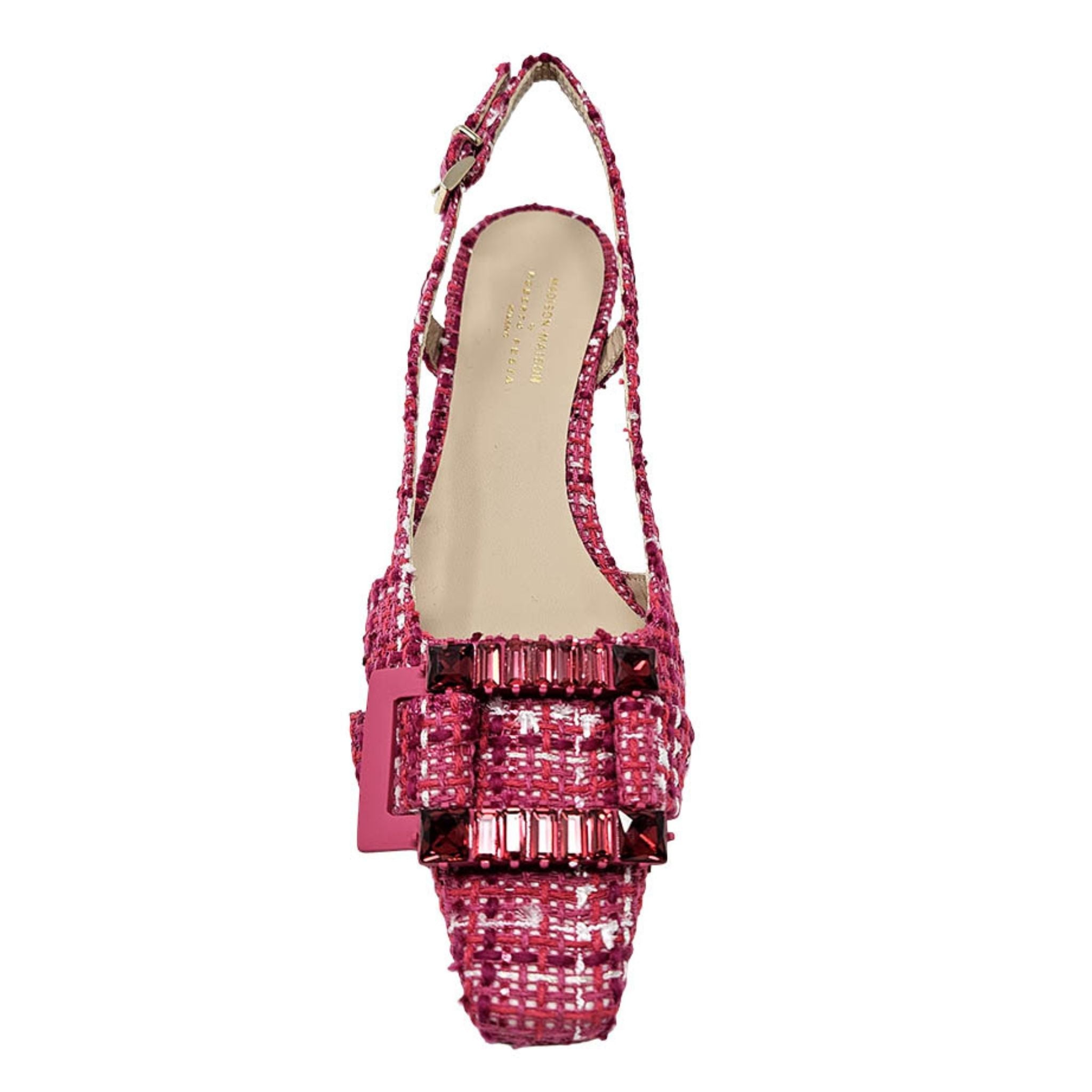 Atena Cherry Heel Slingback Madison Maison Beverly Hills Buckle tweed