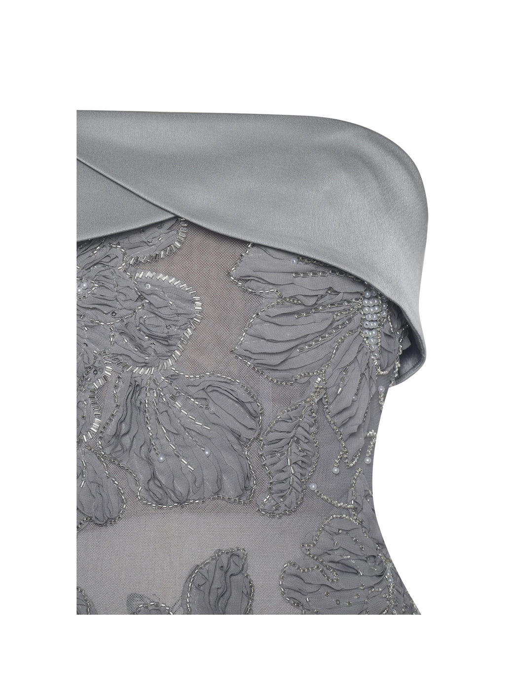 Raphaela Silver Beaded Floral Strapless Mermaid Maxi Dress Prom Wedding