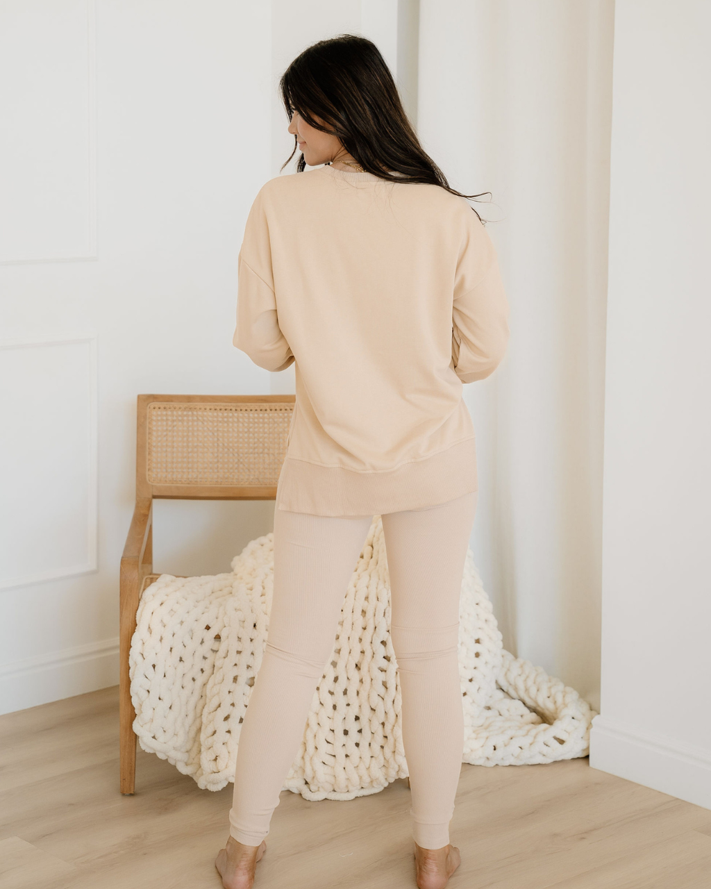 Remi Oversize Slit Sweatshirt Ribbed Leggings 2pcs Set Outfit ladies 4 colors