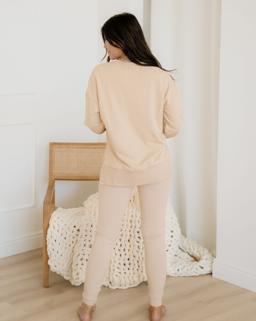 Remi Oversize Slit Sweatshirt Ribbed Leggings 2pcs Set Outfit ladies 4 colors
