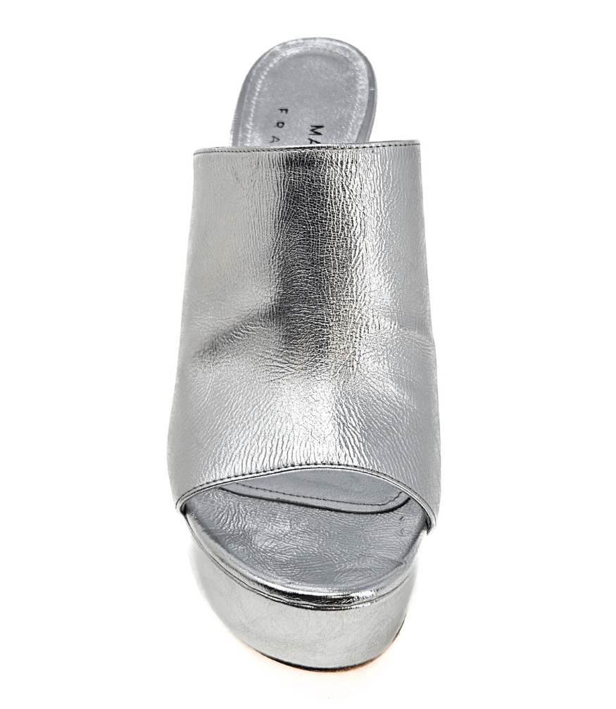 Marilu Silver Metallic Open Toe Platform Sandal chunky Madison Maison leather