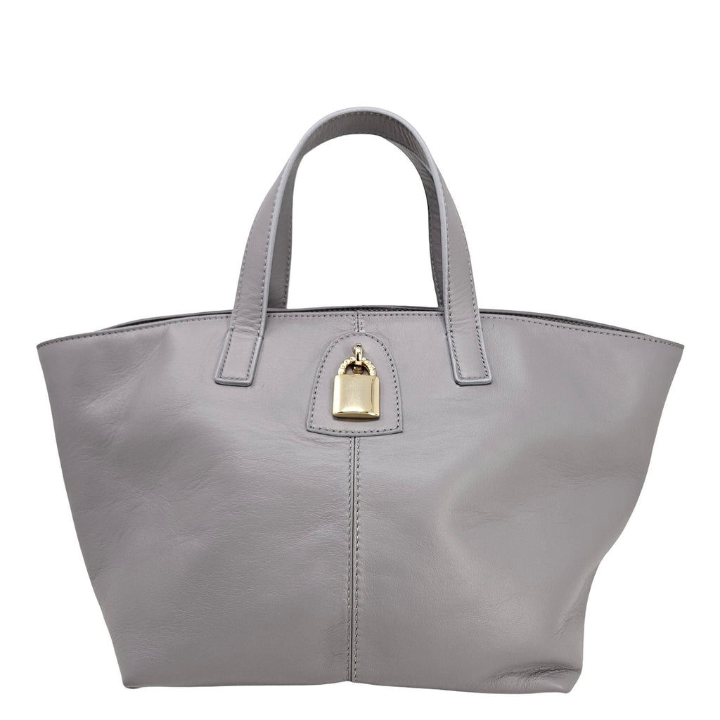 Madison Maison x Joan Hornig Light Grey Leather Lock Tote Bag purse handbag