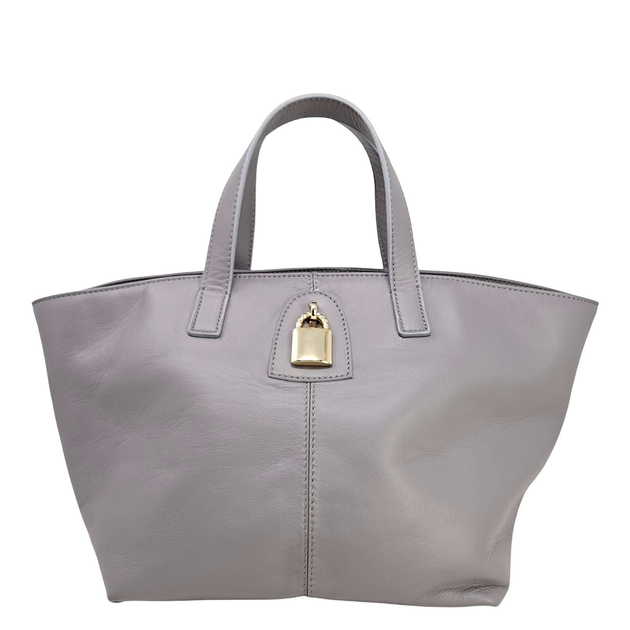Madison Maison x Joan Hornig Light Grey Leather Lock Tote Bag purse handbag