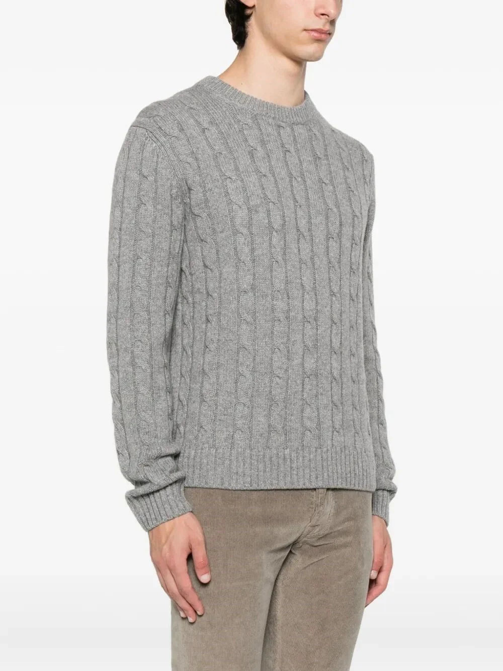Prada Men's Cashmere Sweater cable knit ribbed Gray