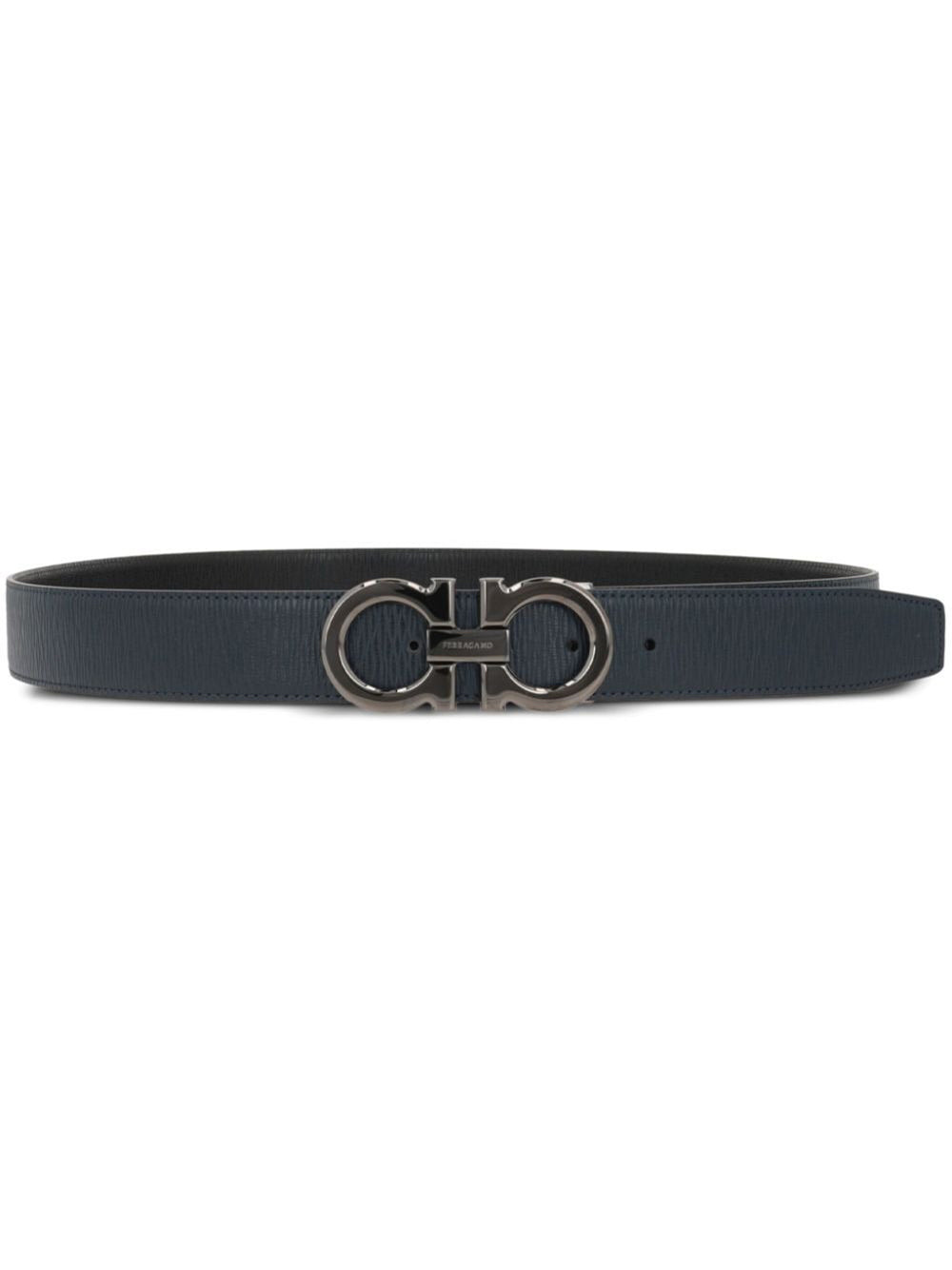 Ferragamo Men's Semi-Matte Grained Leather Reversible Gancini Belt black