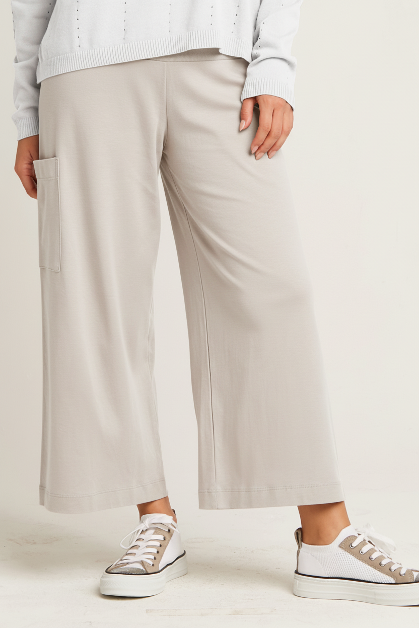 Pima Cotton Ladies Cropped Gaucho Pants - Putty capris slacks