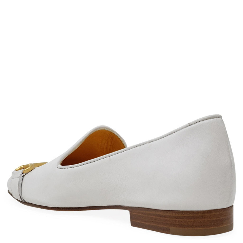 White Leather Square Toe Loafer horsebit shoes Maison P22 career flats