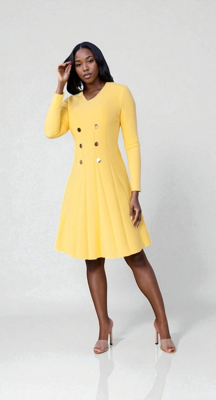 V-Neck Knit Dress with Gold Button Details- 51001 church career – Jenifers  Designer Closet