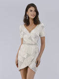 Becky Beaded Faux-Wrap Short Sleeve Cocktail Dress party formal Lara New York