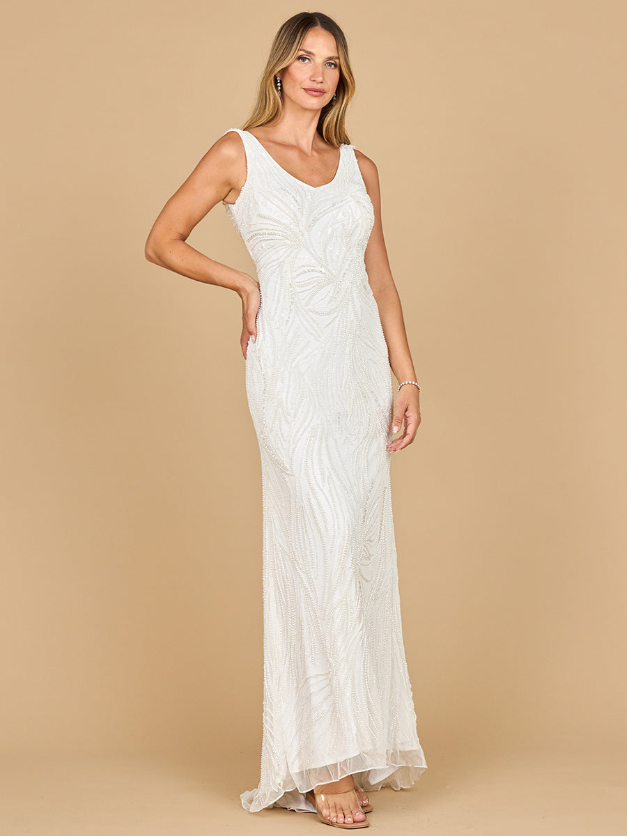 Lara 51200- Beaded Draped Cowl Back Wedding Gown New York Bridal Dress