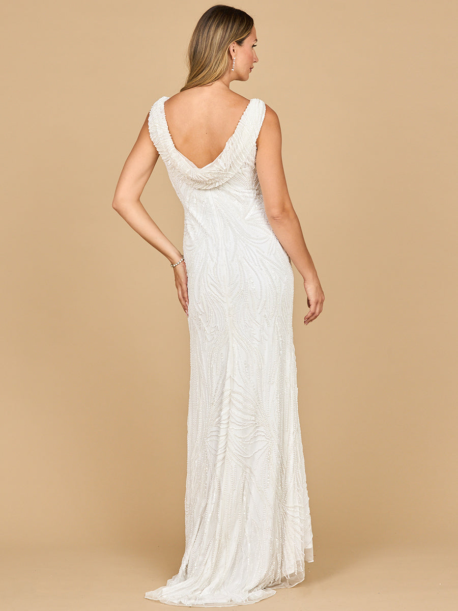 Lara 51200- Beaded Draped Cowl Back Wedding Gown New York Bridal Dress
