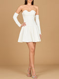 Bridal Strapless A-line Cocktail with Fingerless Gloves wedding prom formal short Lara