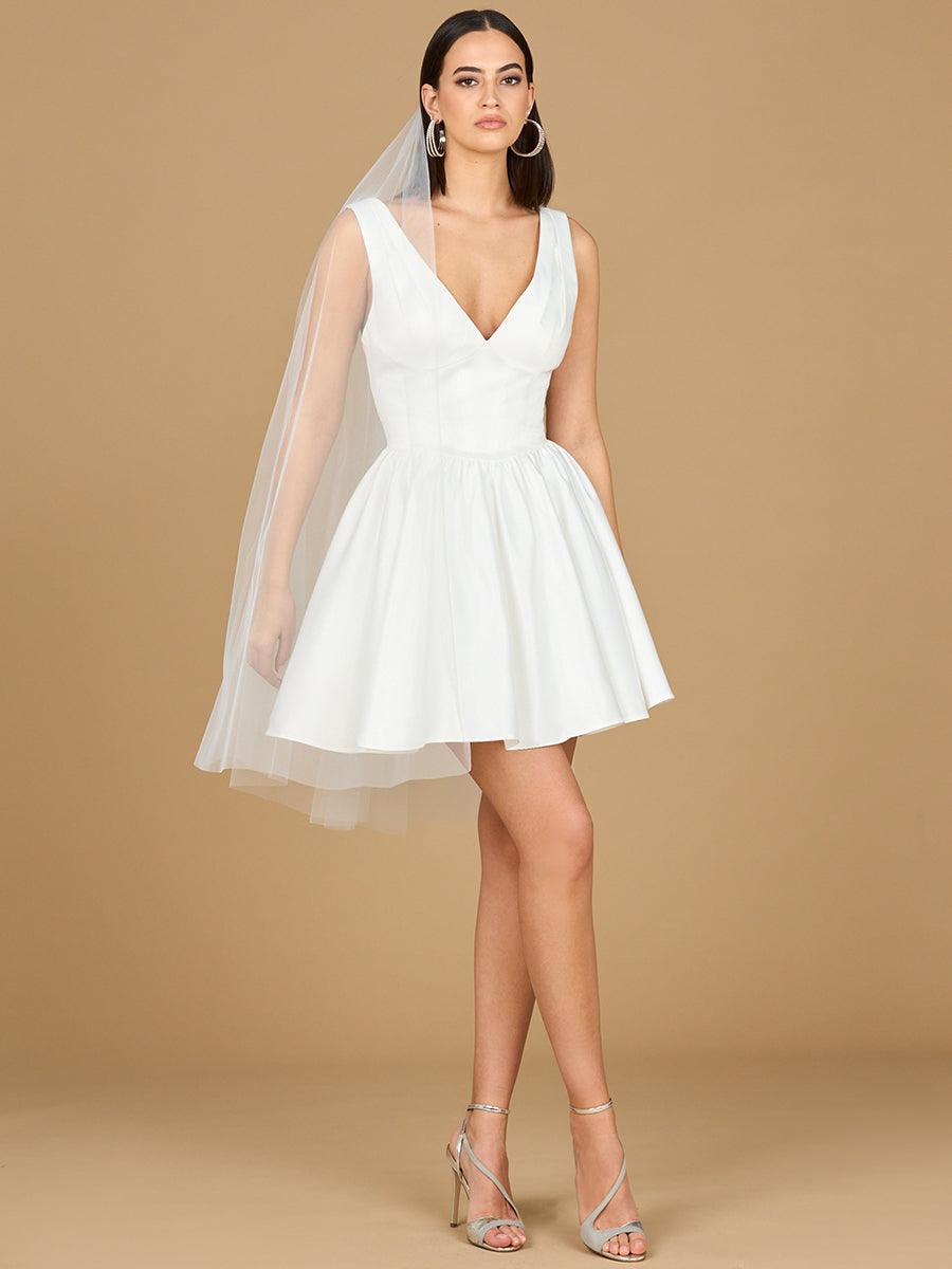 V Neck, A-Line Bridal Short Dress with Veil wedding Mini Lara New York