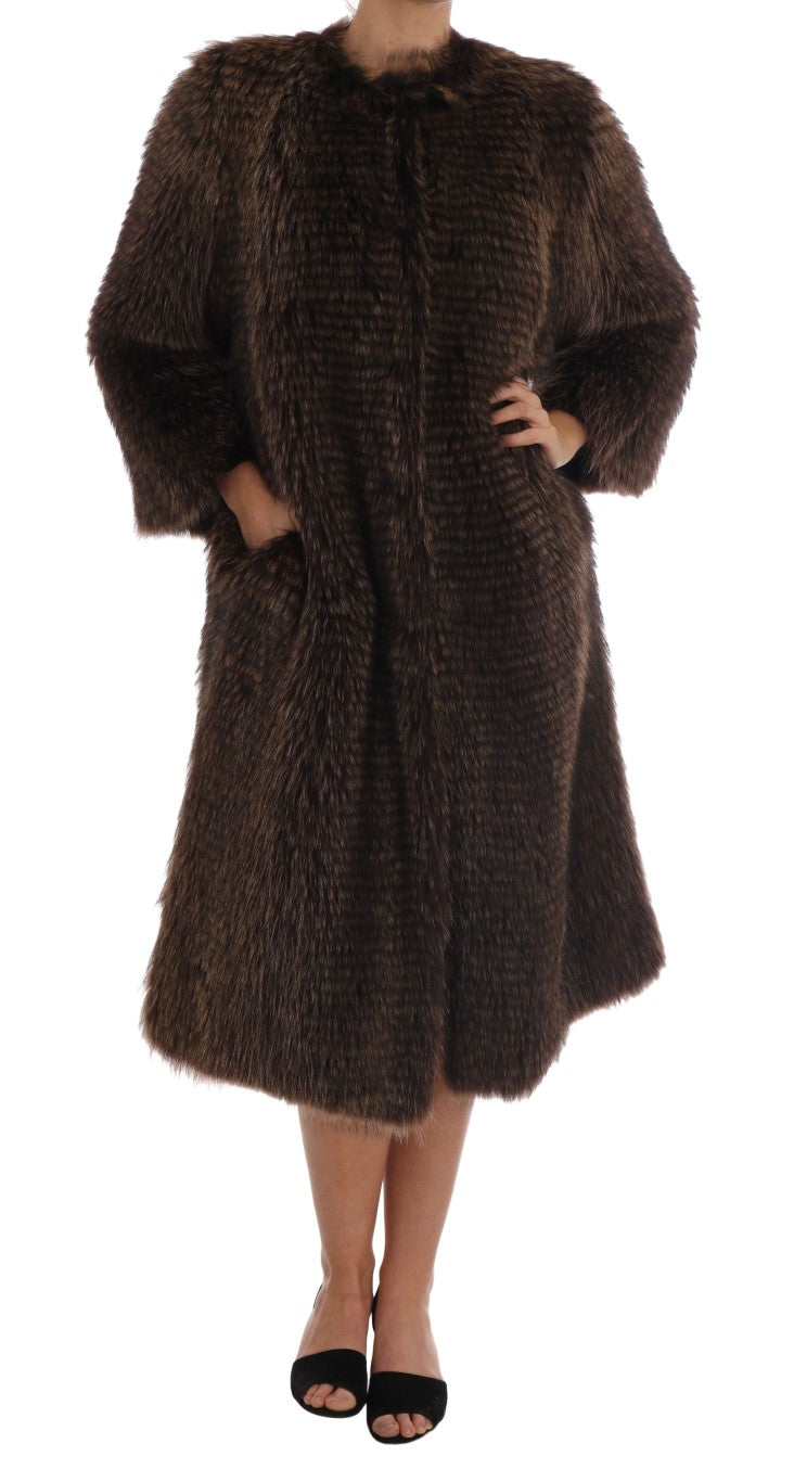 Dolce & Gabbana Brown genuine Raccoon Fur long trench Coat Jacket