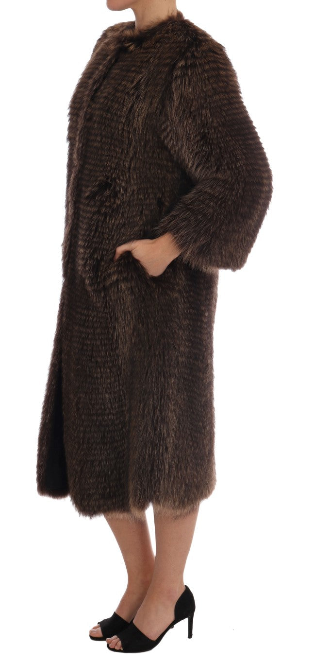 Dolce & Gabbana Brown genuine Raccoon Fur long trench Coat Jacket