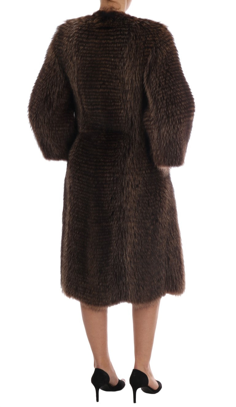 Dolce & Gabbana Brown genuine Raccoon Fur long trench Coat Jacket