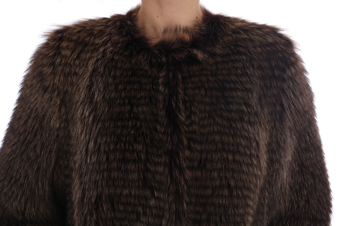 Dolce & Gabbana Brown genuine Raccoon Fur long trench Coat Jacket