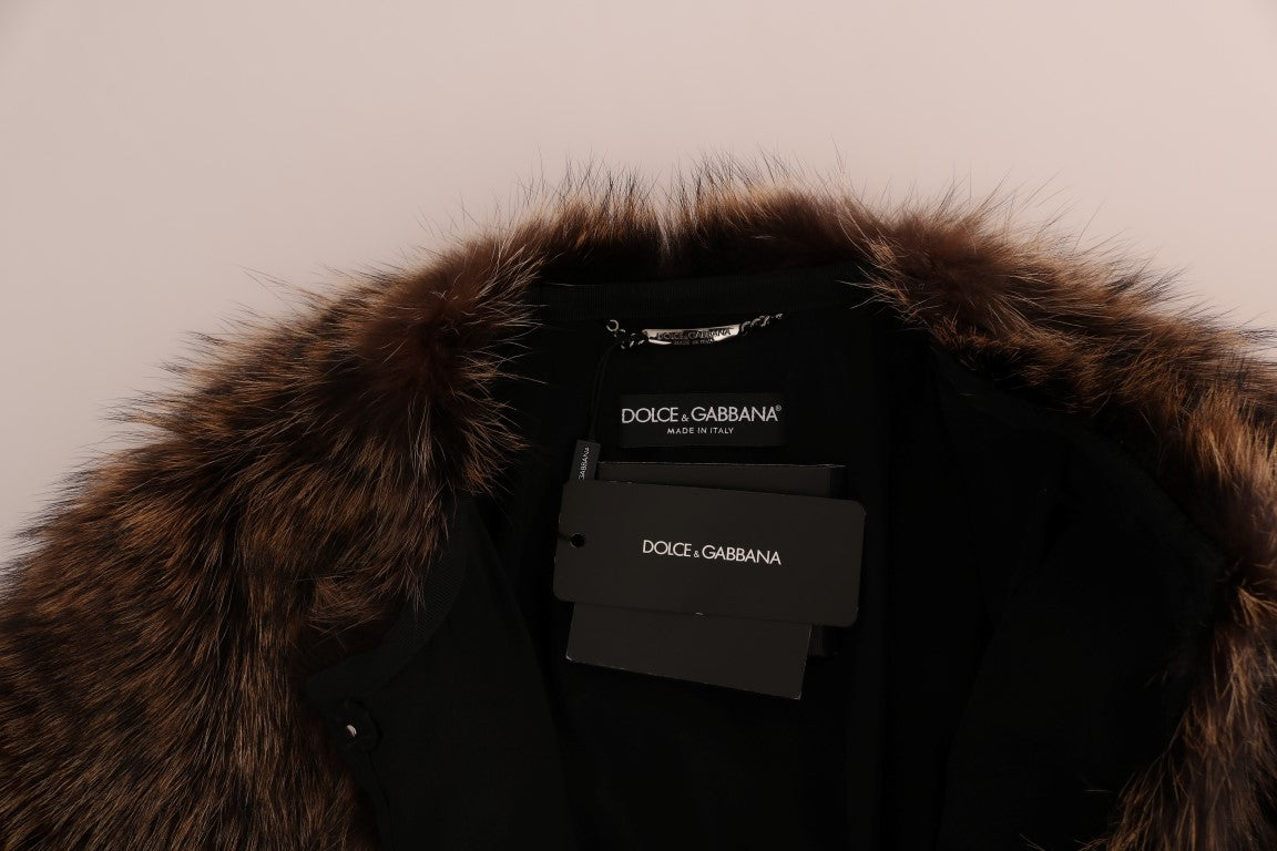 Dolce & Gabbana Brown genuine Raccoon Fur long trench Coat Jacket