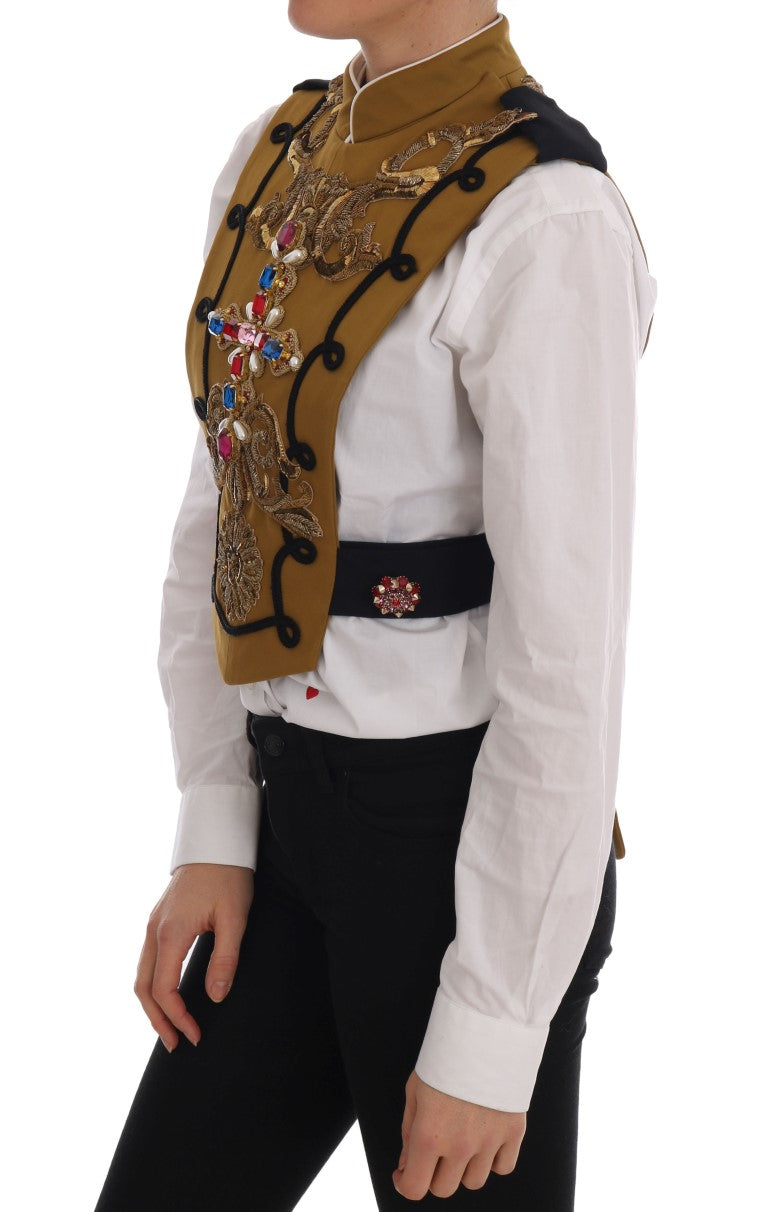 Dolce & Gabbana Yellow Crystal Cross Vest Jacket vintage stones pearls