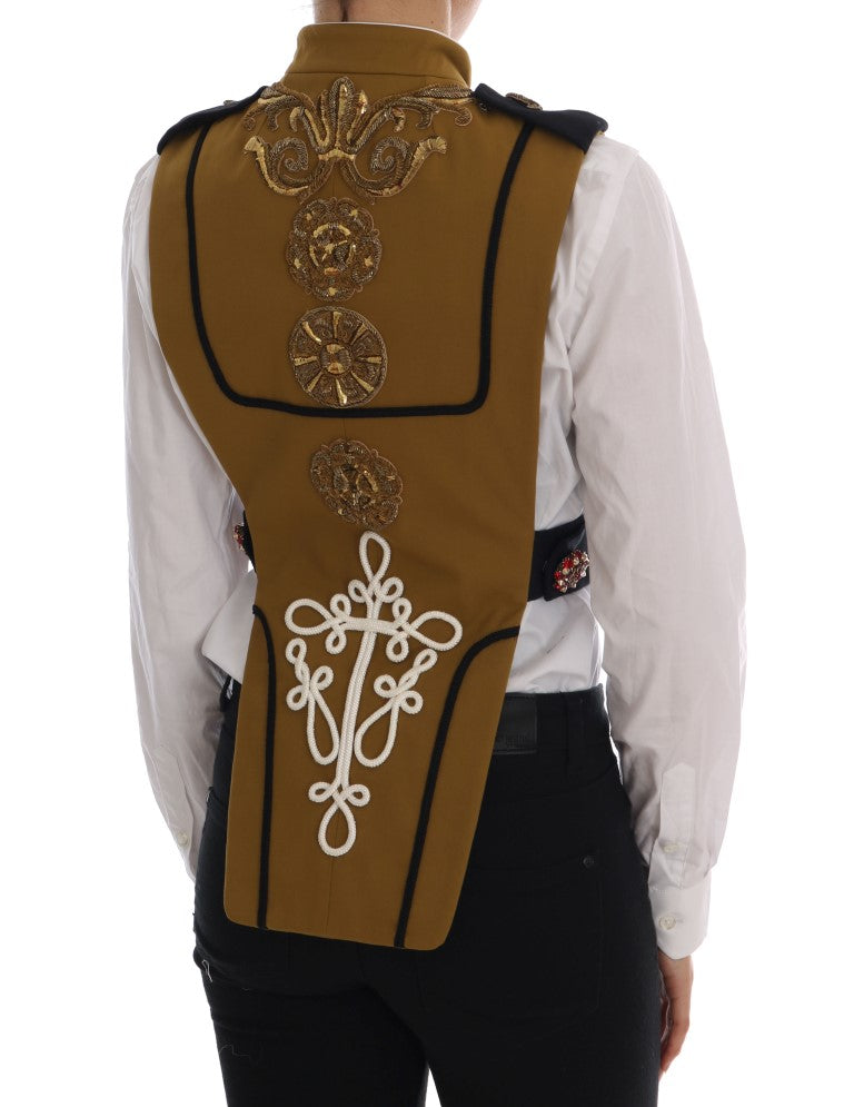 Dolce & Gabbana Yellow Crystal Cross Vest Jacket vintage stones pearls