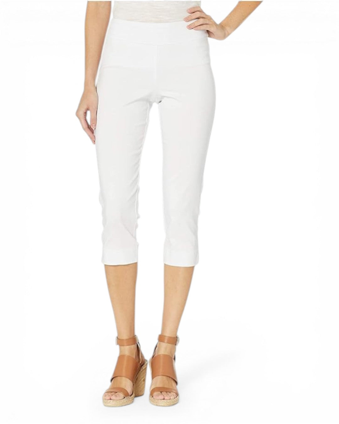 Krazy Larry P511 Pull-On Capri Pants - White ladies cropped slacks