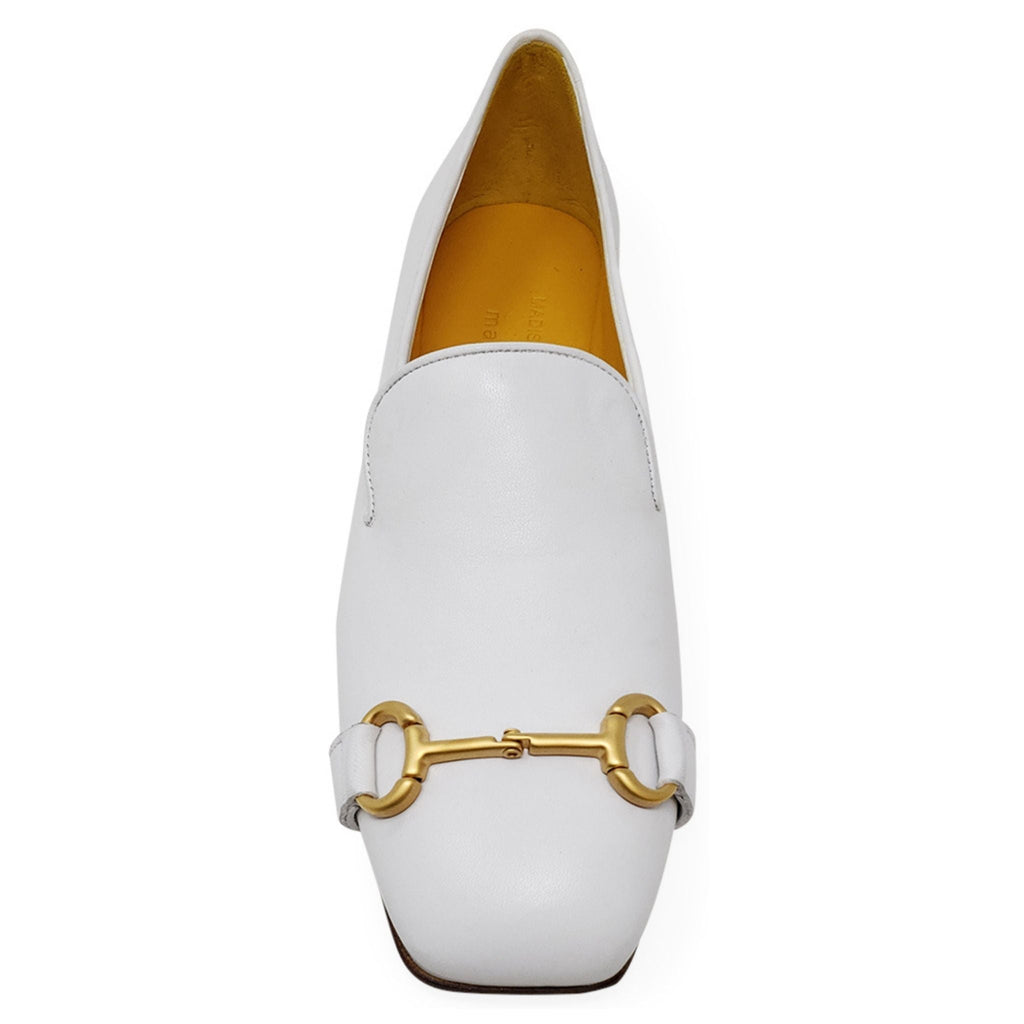 White Leather Square Toe Loafer horsebit shoes Maison P22 career flats
