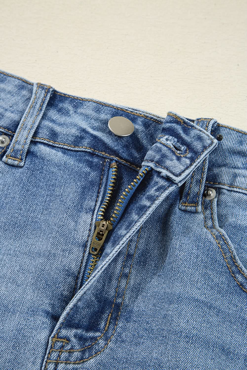 Myosotis Distressed Raw Hem Denim Midi Skirt Irregular Look Boutique