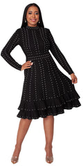 Black Knit Studded Dress with Ruffle Hem -5374 embellished church formal