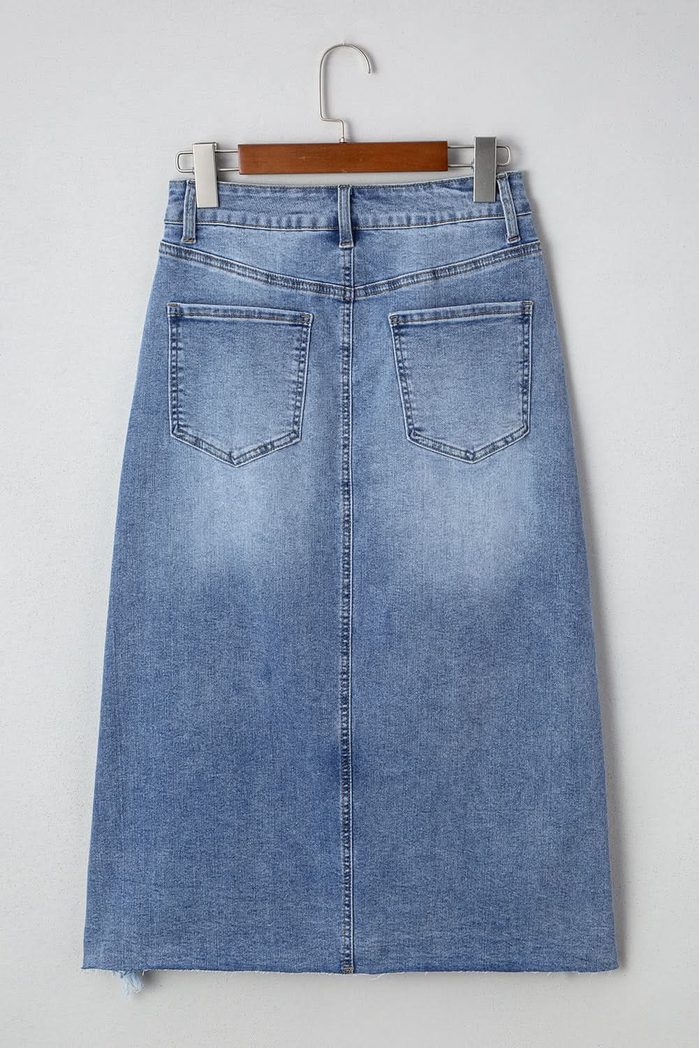 Myosotis Distressed Raw Hem Denim Midi Skirt Irregular Look Boutique