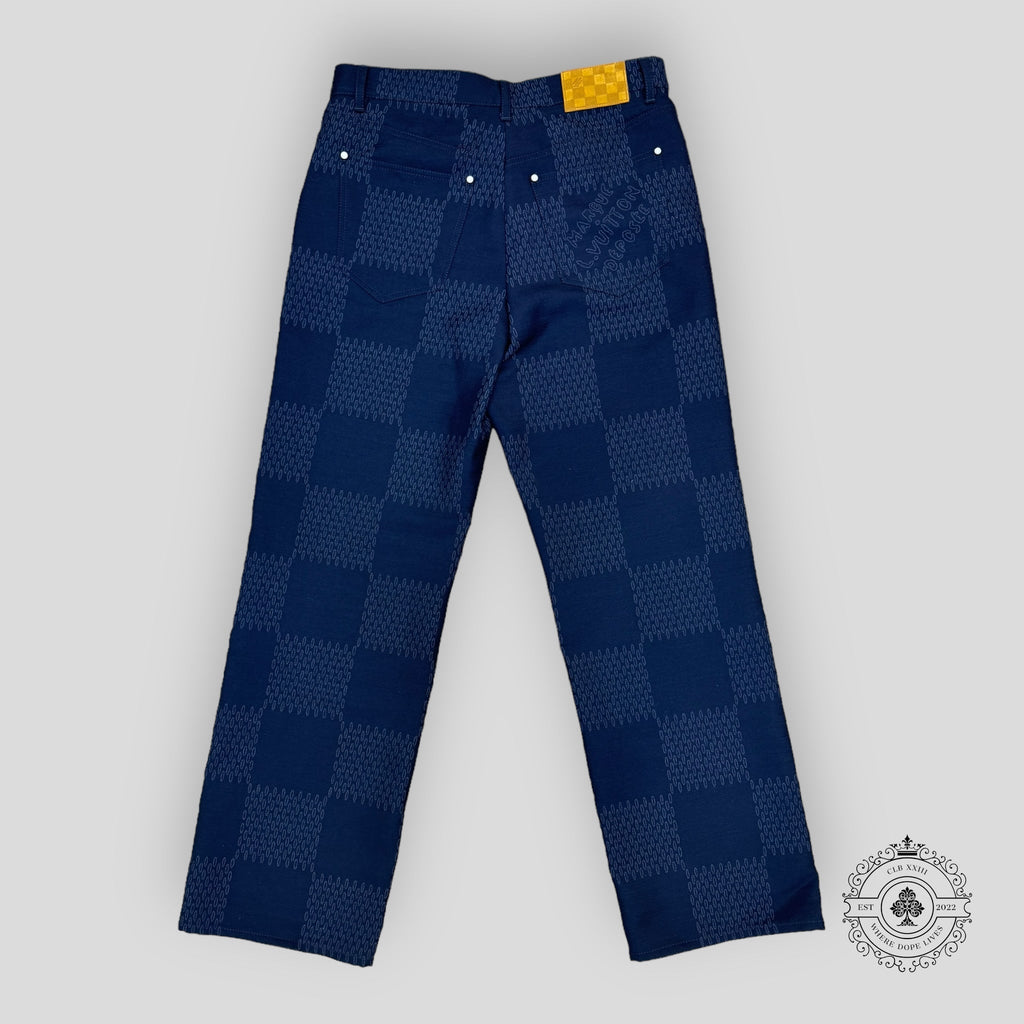 Louis Vuitton Damier Jacquard Wool Pants men's trousers blue 50