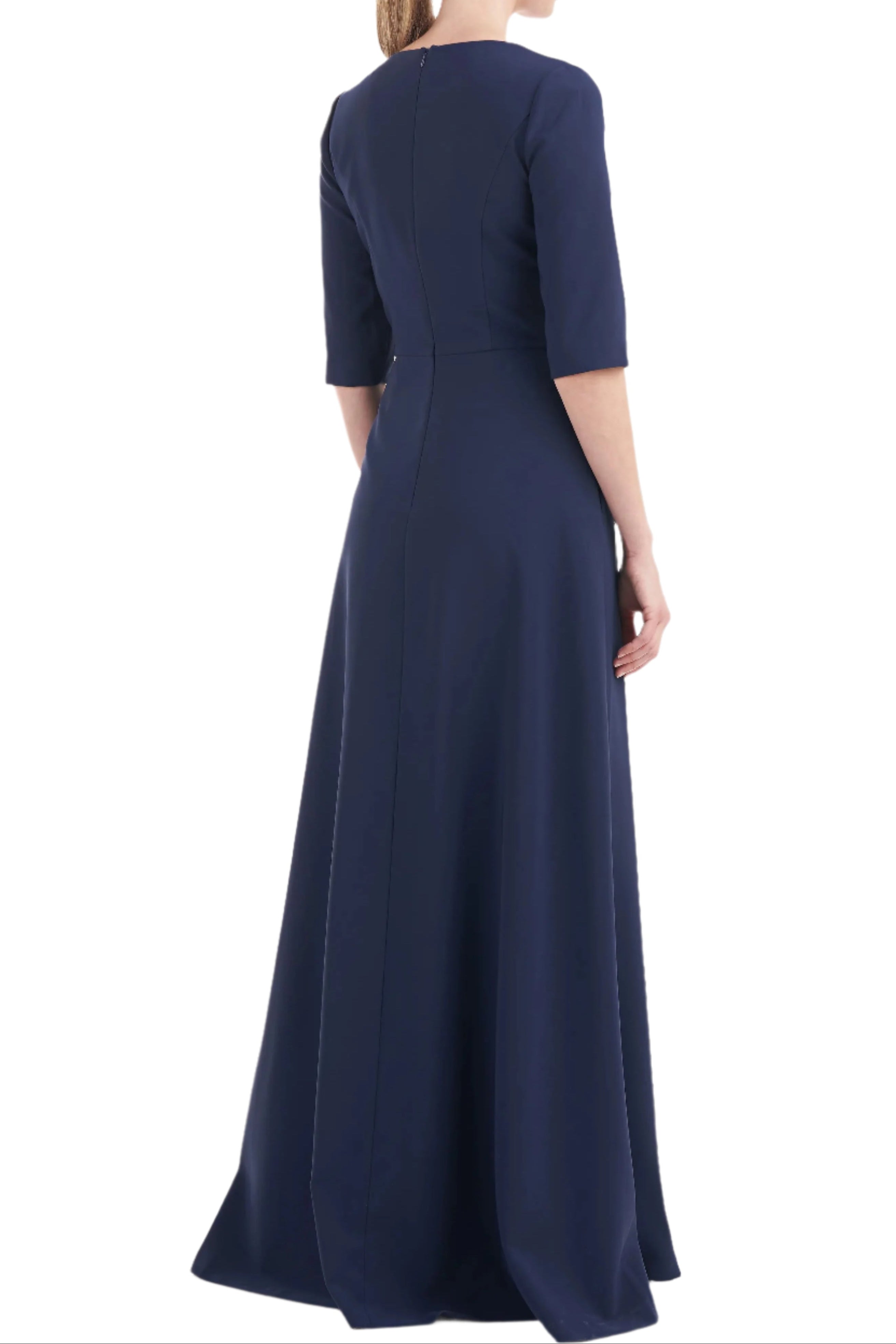 Kay Unger V-Neck 3/4 Sleeve Full-Length Skirt With Walk-Through Front Cutout Crepe Jumpsuit