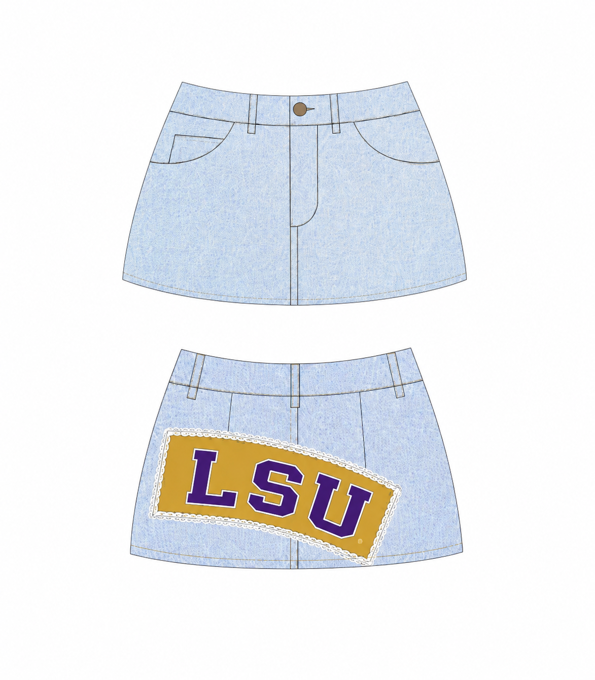 LSU Denim Skirt blue jean mini Tigers Louisiana Ladies