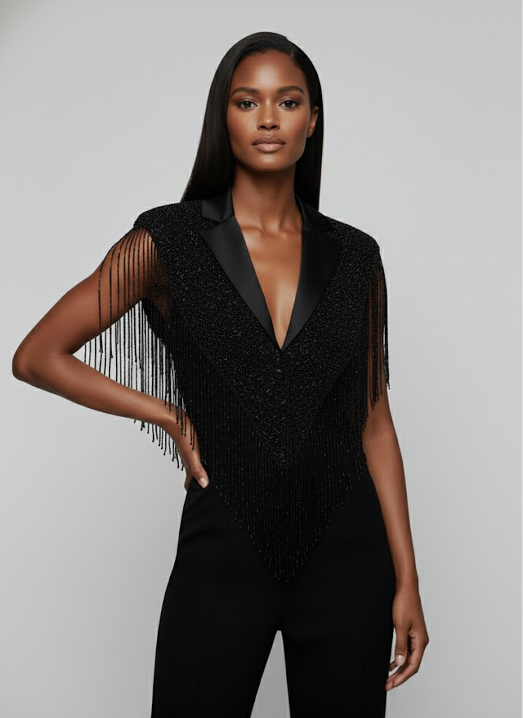 The Commander Beaded Black Wrap Cape Shawl Formal Dressy