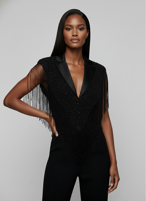 The Commander Beaded Black Wrap Cape Shawl Formal Dressy