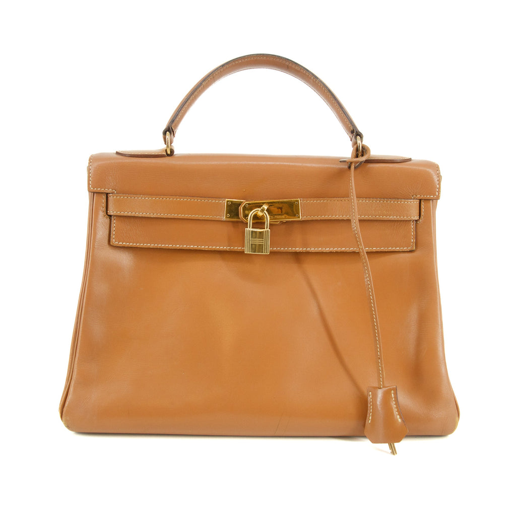 Hermes Kelly 32 Boxcalf Brown Handbag Year 1986 #5775 purse Vintage