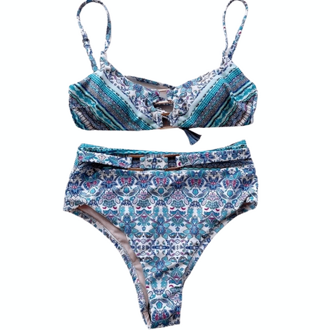 NANETTE LEPORE blue swimsuit bikini 2 piece bralette high waisted